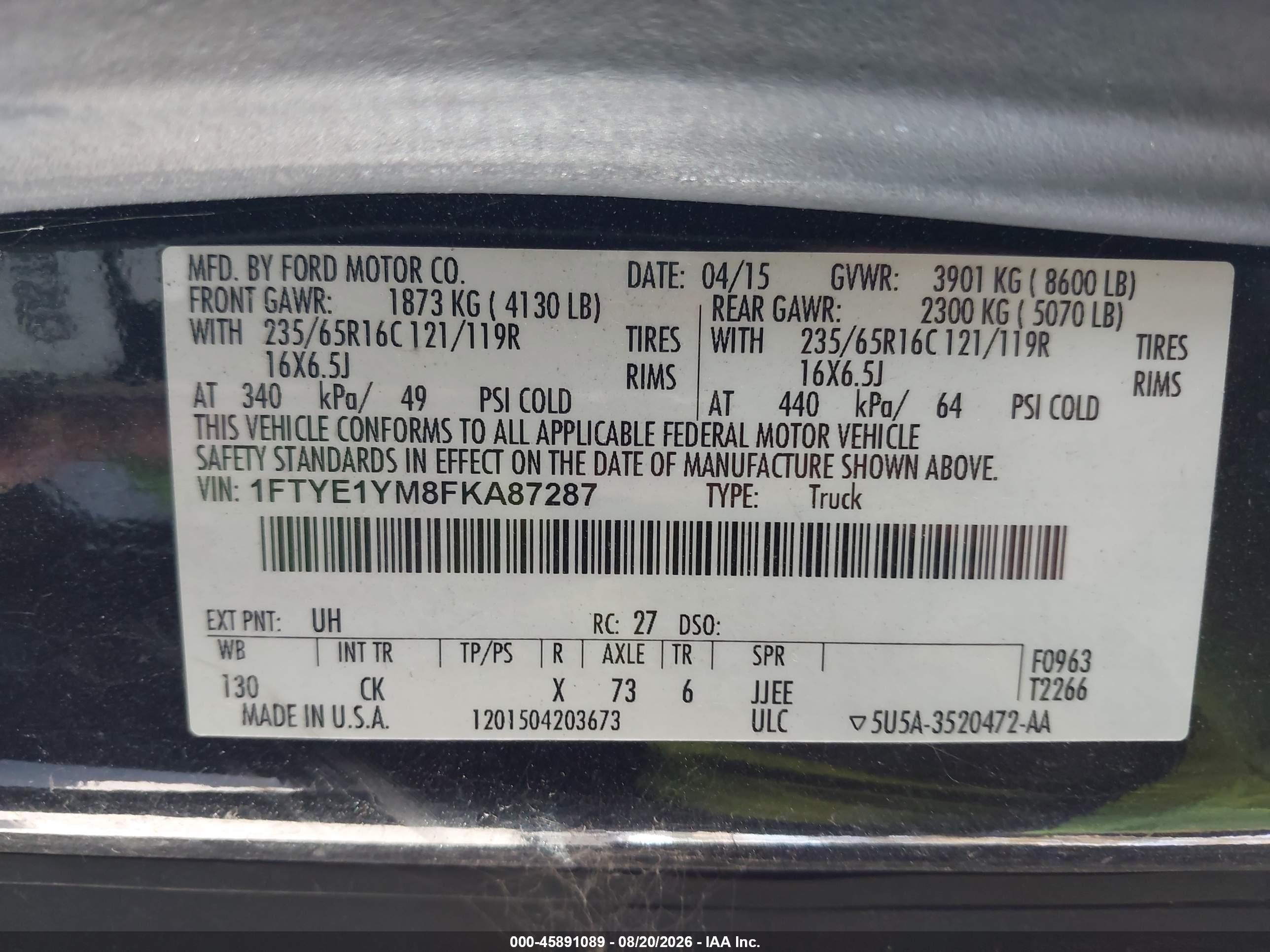 2015 Ford Transit-150   Black vin: 1FTYE1YM8FKA87287