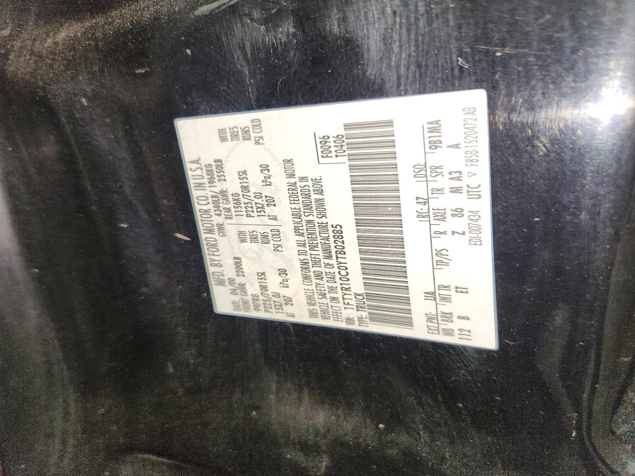 2000 Ford Ranger Black vin: 1FTYR10C0YTB02885