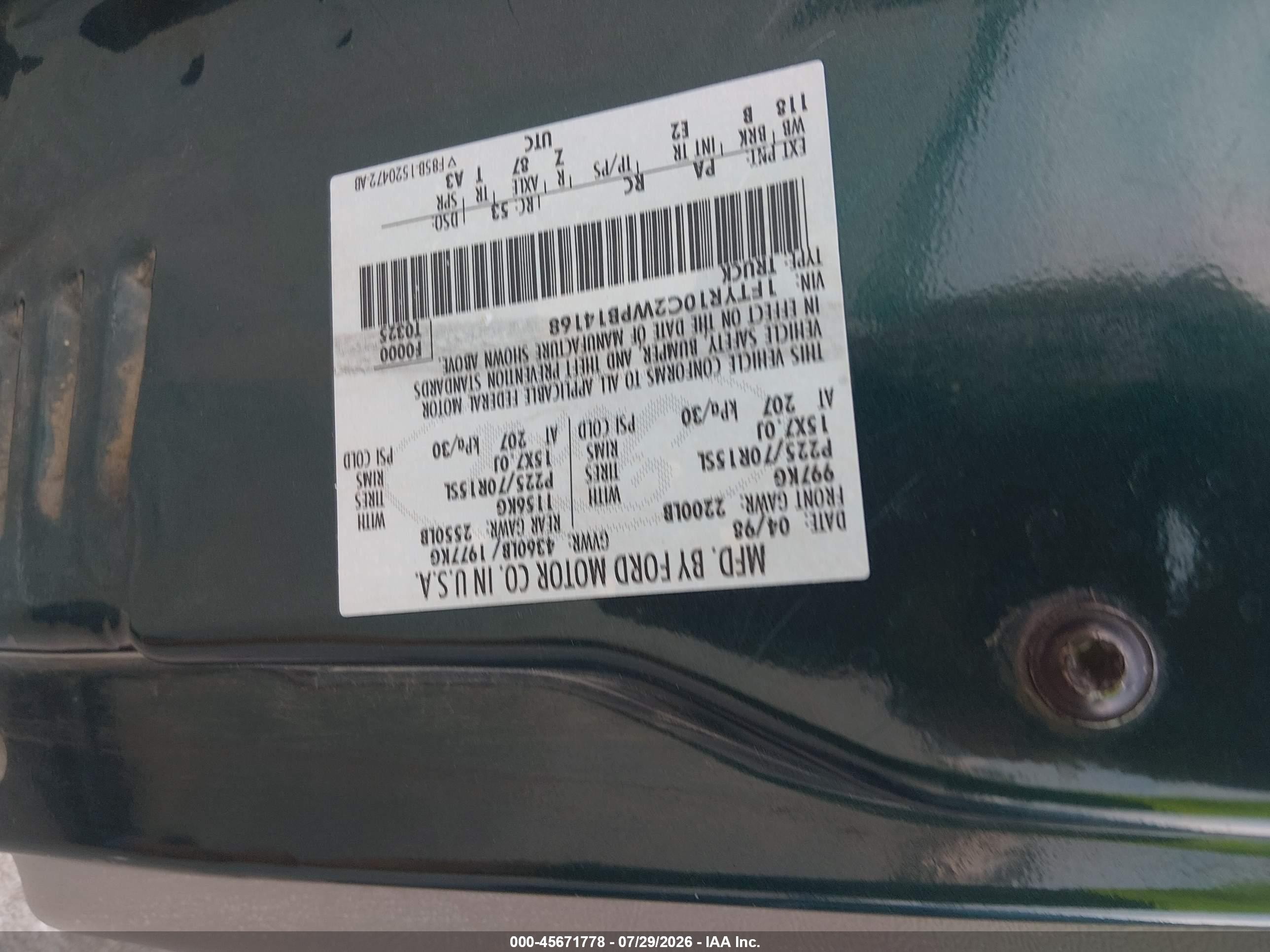 1998 Ford Ranger Splash/xl/xlt Green vin: 1FTYR10C2WPB14168