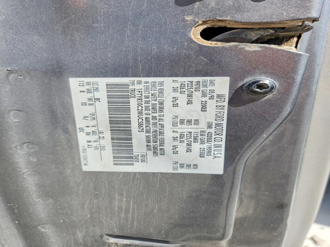 1998 Ford Ranger Gray vin: 1FTYR10C2WUC58675