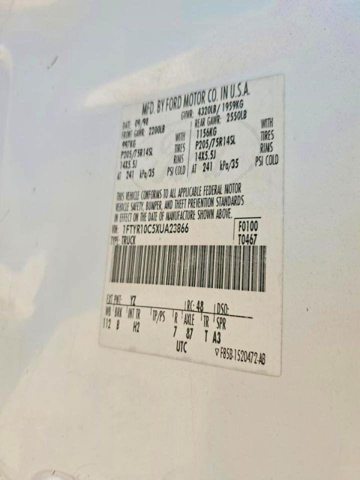 1999 Ford Ranger White vin: 1FTYR10C5XUA23866