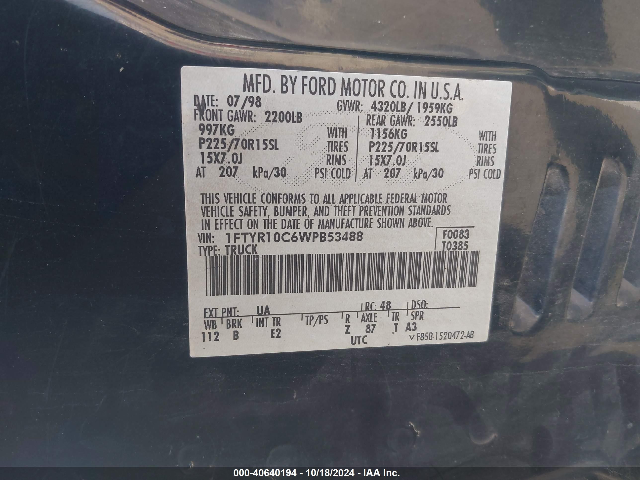 Price & History 1998 Ford Ranger Splash/xl/xlt 2.5l I-4 119hp vin