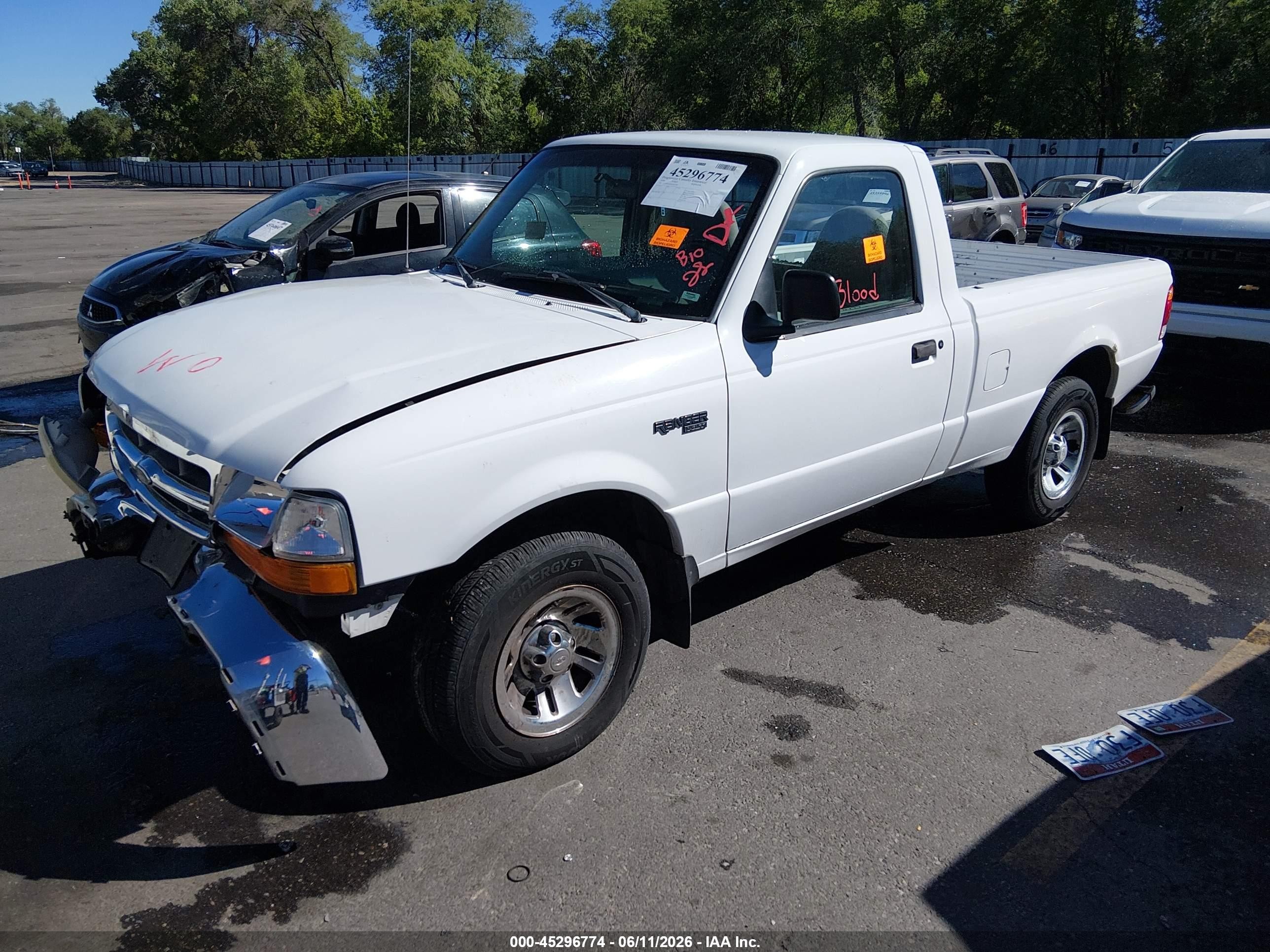 1999 Ford Ranger Xl/xlt White vin: 1FTYR10C6XUB72383