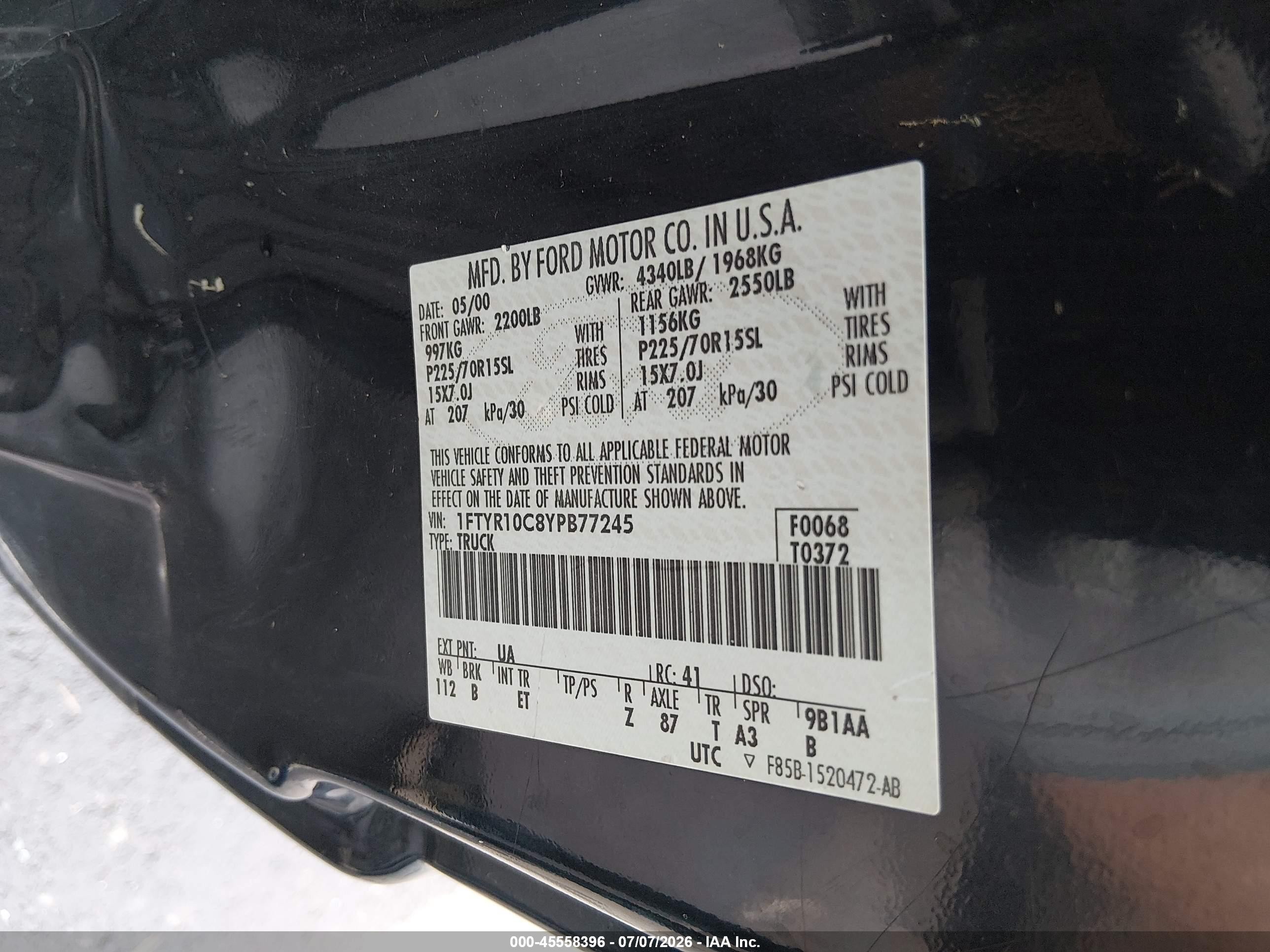 2000 Ford Ranger Xl/xlt Черный vin: 1FTYR10C8YPB77245