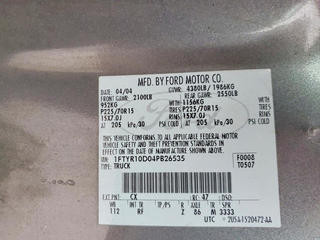 2004 Ford Ranger Gray vin: 1FTYR10D04PB26535