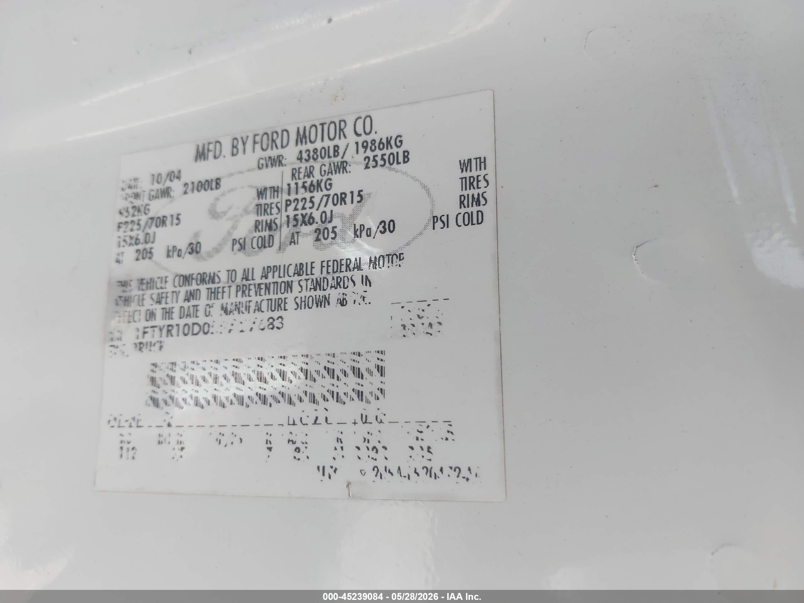 2005 Ford Ranger Xl/xls/xlt White vin: 1FTYR10D05PA27683