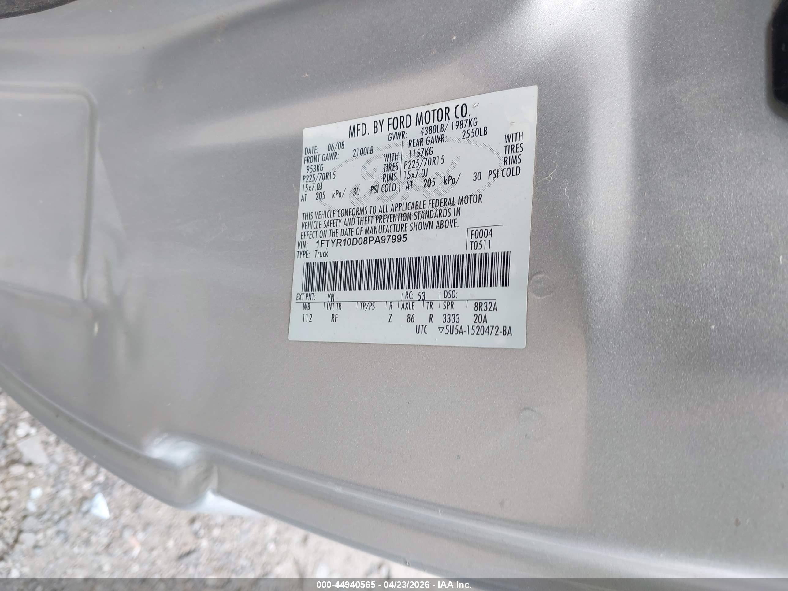 2008 Ford Ranger Xl/xlt Silver vin: 1FTYR10D08PA97995