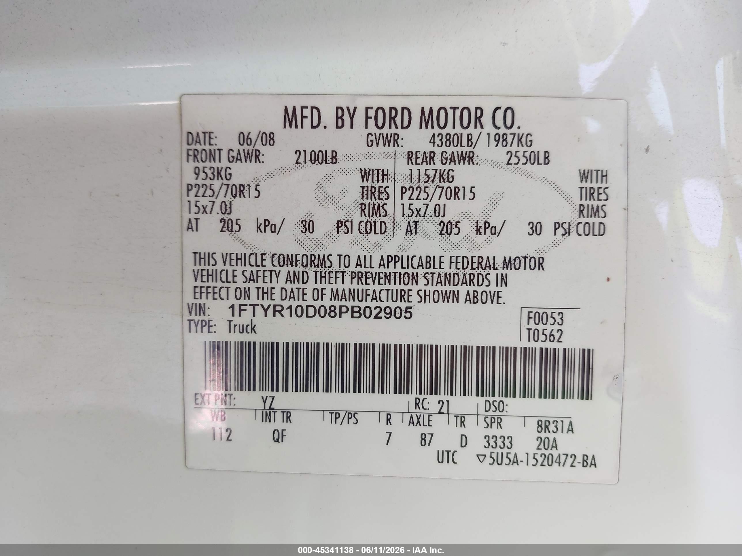 2008 Ford Ranger Xl/xlt White vin: 1FTYR10D08PB02905