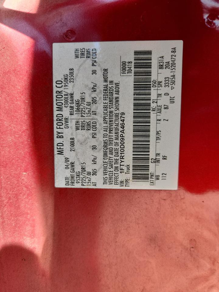 2009 Ford Ranger Red vin: 1FTYR10D09PA46479