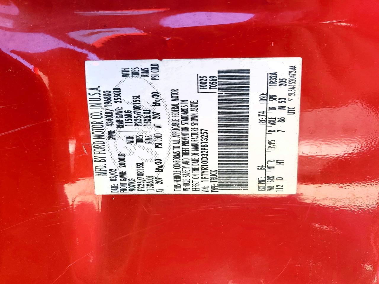 2002 Ford Ranger Red vin: 1FTYR10D32PB13257