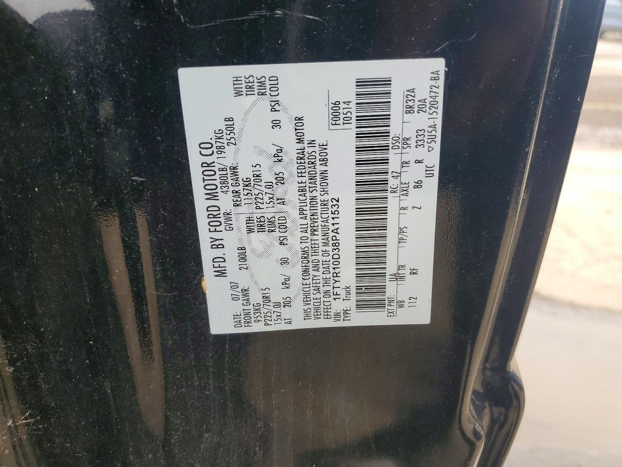 2008 Ford Ranger Black vin: 1FTYR10D38PA11532