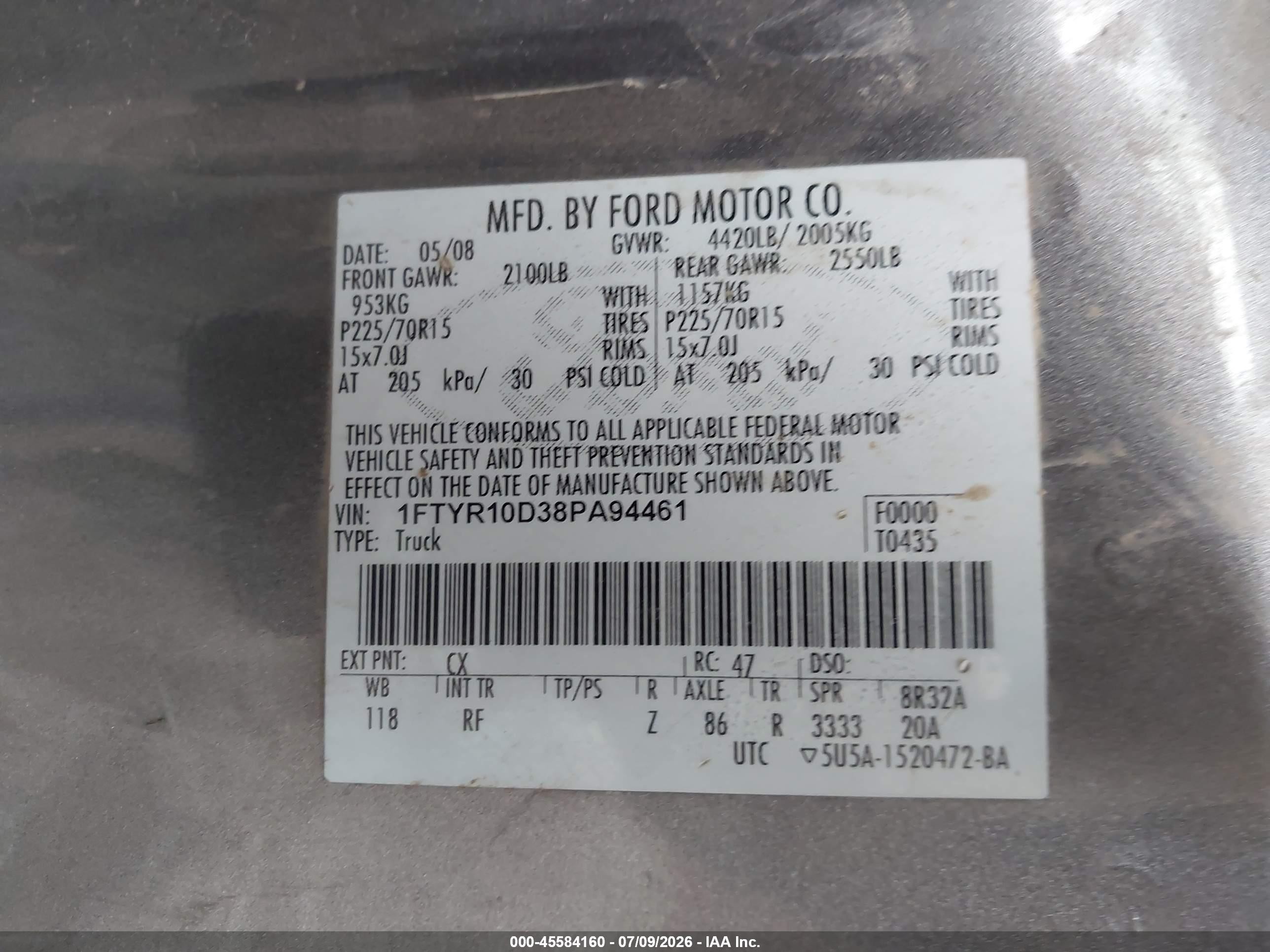 2008 Ford Ranger Xl/xlt Серый vin: 1FTYR10D38PA94461