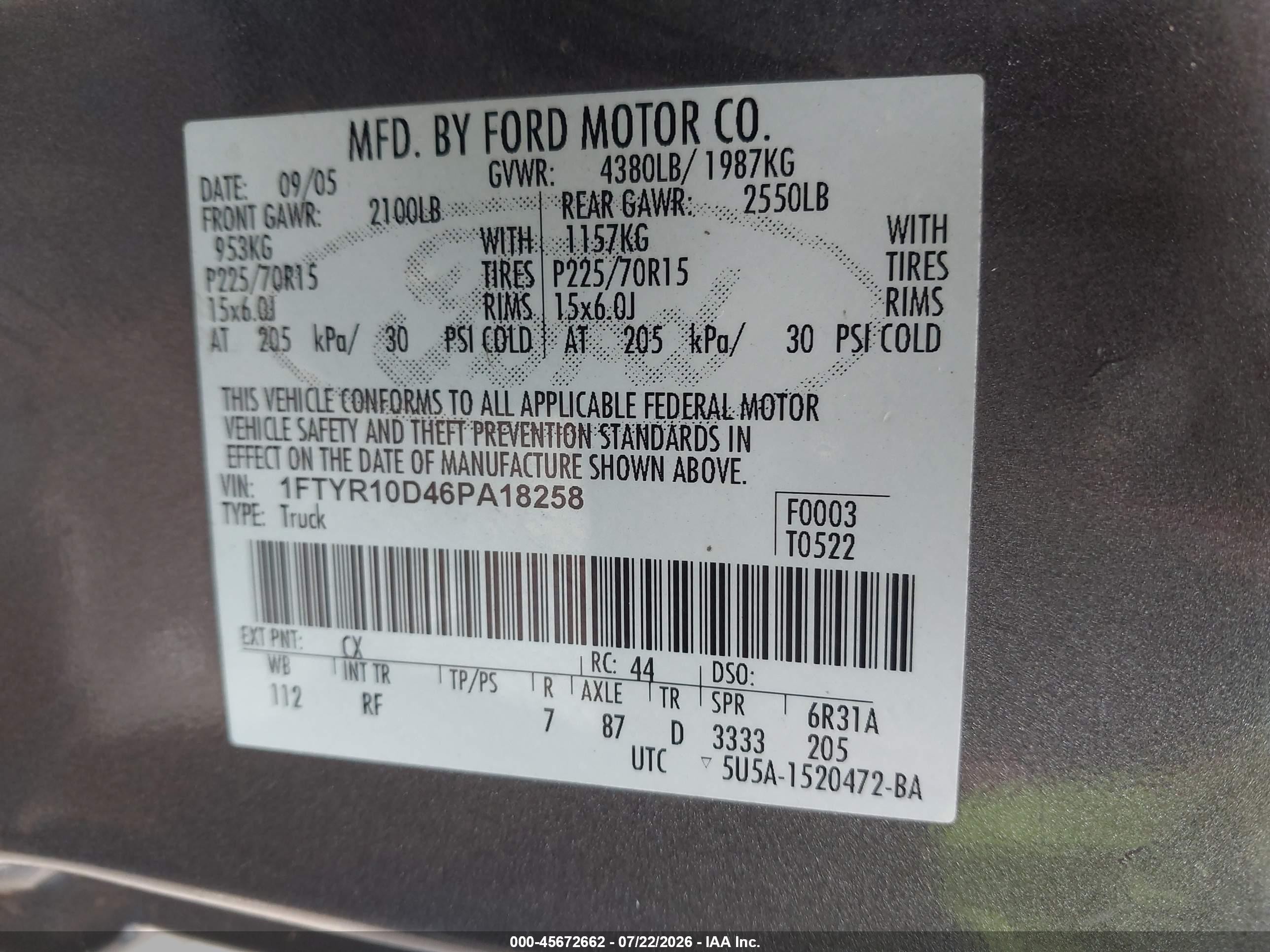 2006 Ford Ranger Xl/xlt Gray vin: 1FTYR10D46PA18258