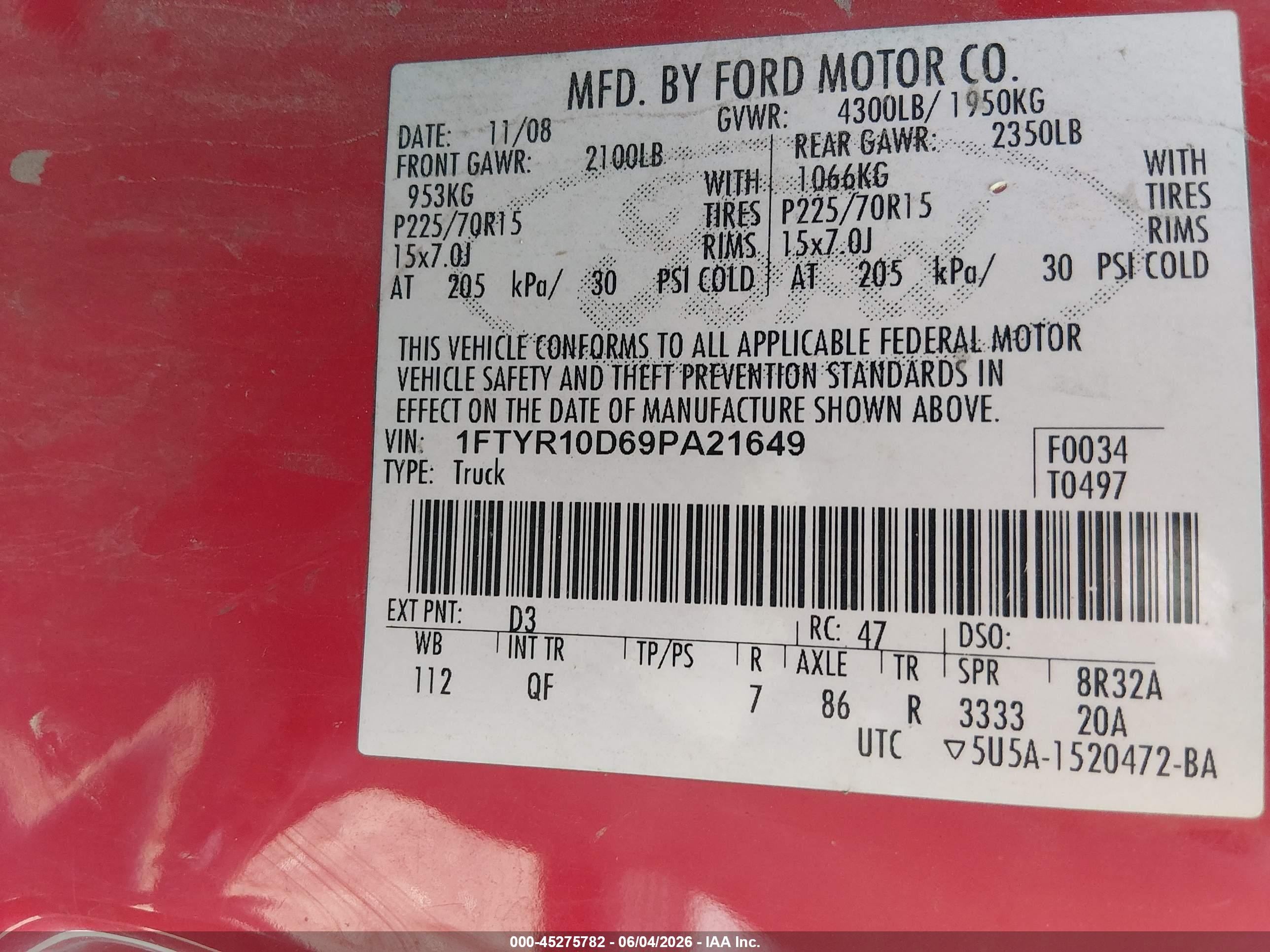2009 Ford Ranger Sport/xl/xlt Red vin: 1FTYR10D69PA21649