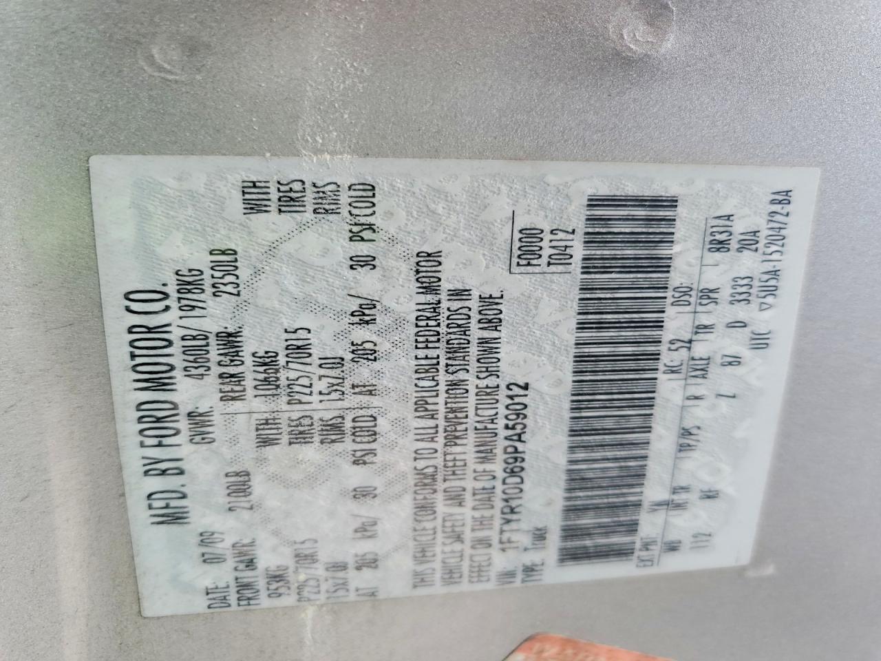 2009 Ford Ranger Silver vin: 1FTYR10D69PA59012