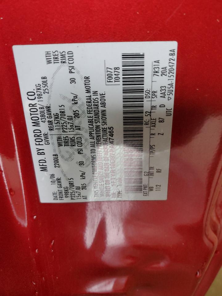 2007 Ford Ranger Red vin: 1FTYR10D97PA47465