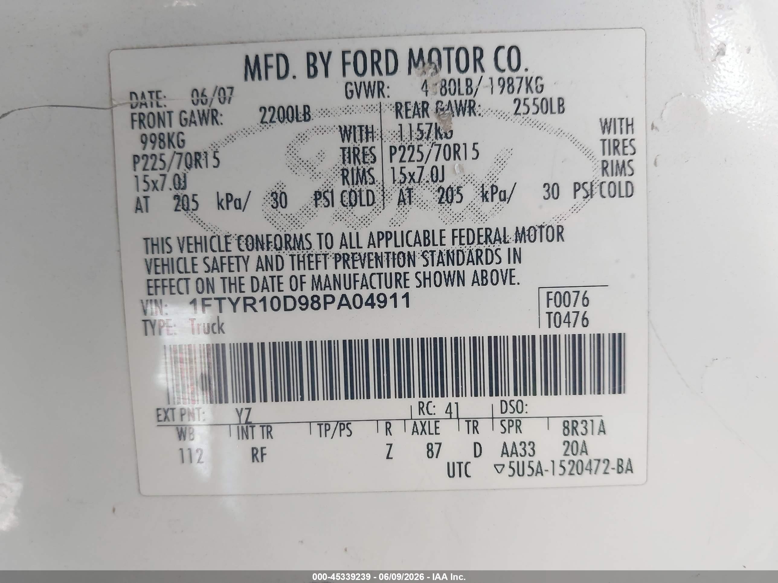 2008 Ford Ranger Xl/xlt White vin: 1FTYR10D98PA04911