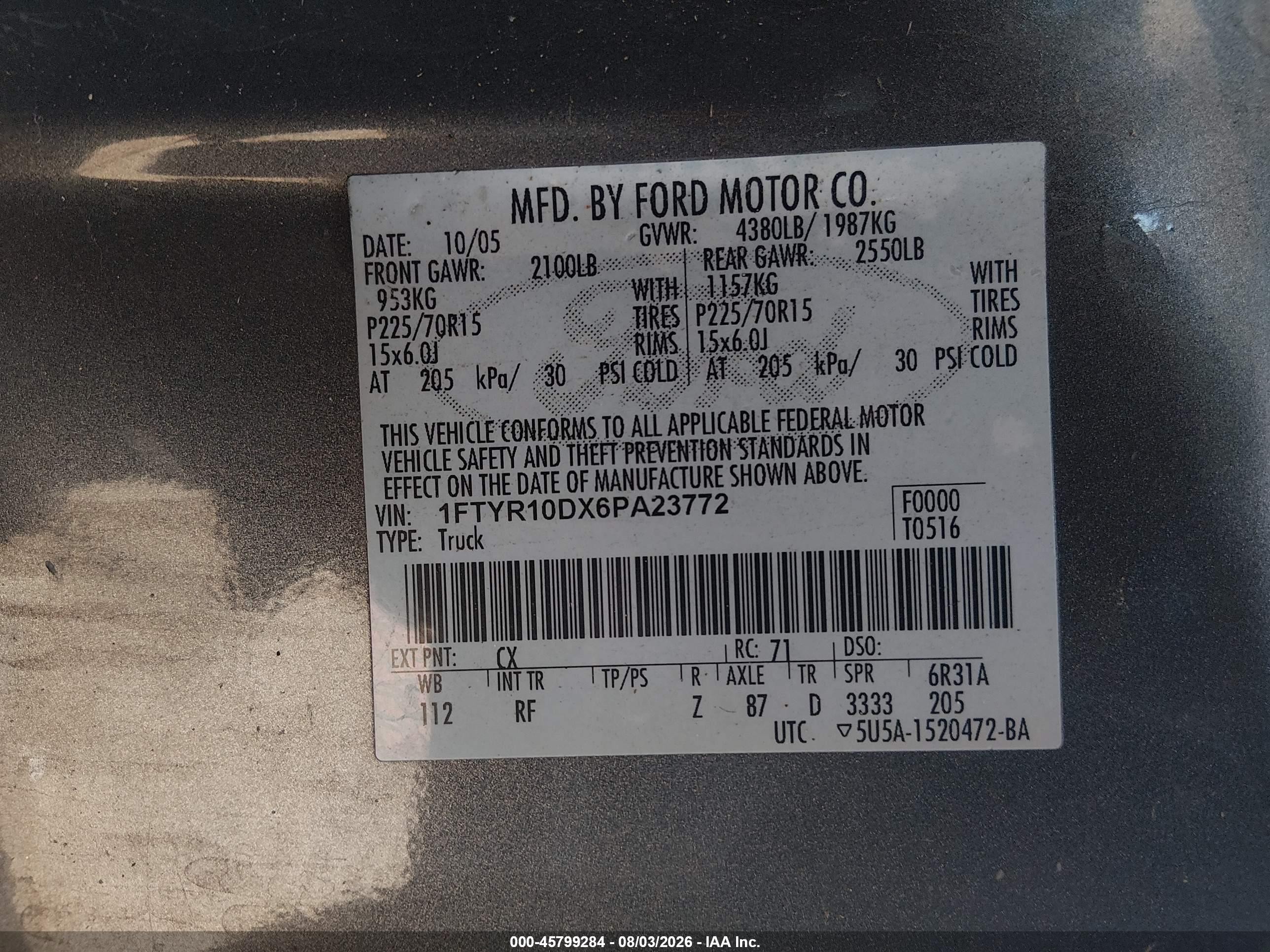 2006 Ford Ranger Xl/xlt Gray vin: 1FTYR10DX6PA23772