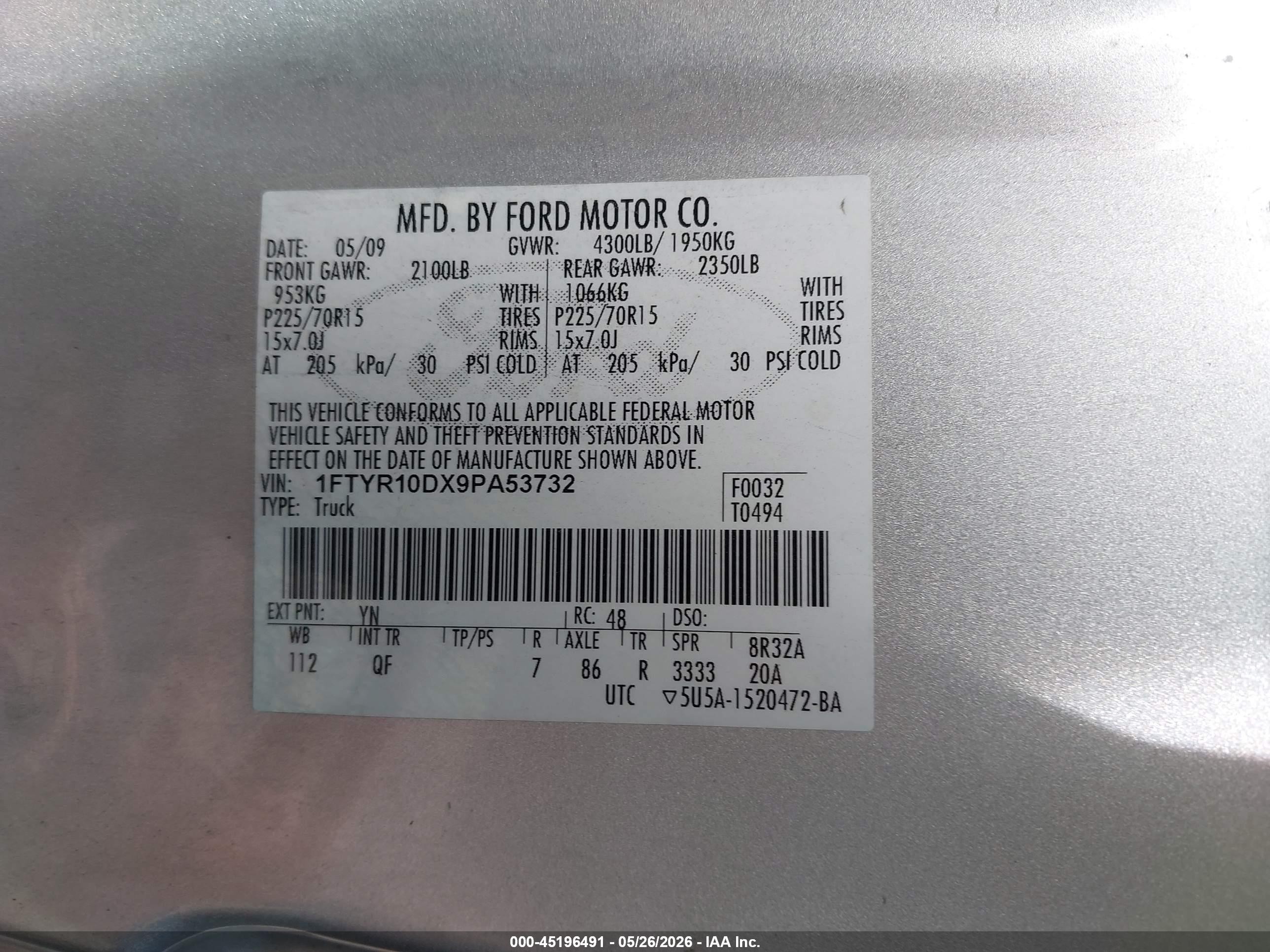 2009 Ford Ranger Sport/xl/xlt Silver vin: 1FTYR10DX9PA53732