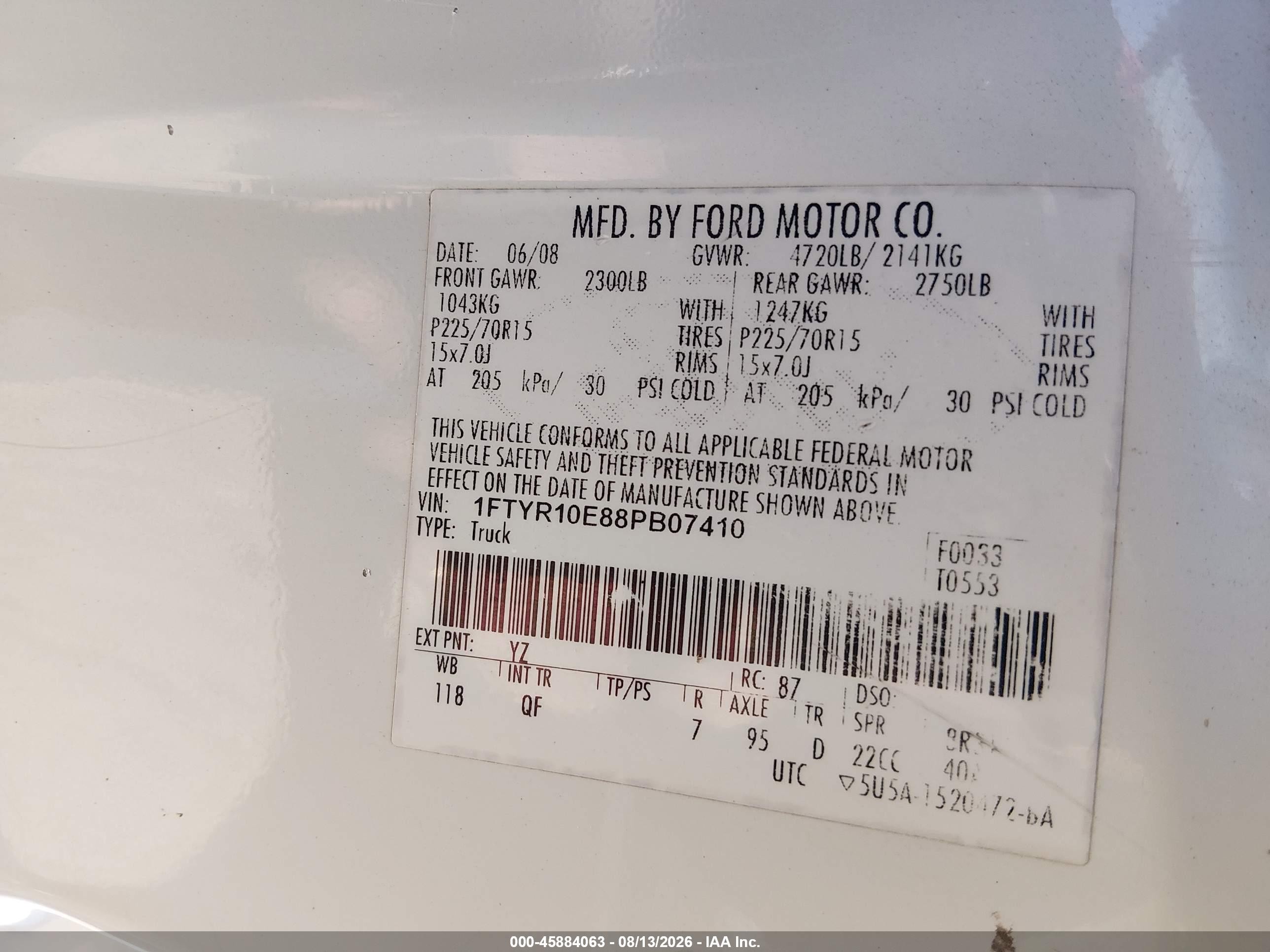 2008 Ford Ranger Xl/xlt White vin: 1FTYR10E88PB07410