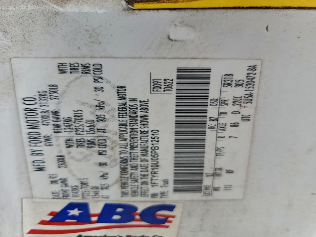 2005 Ford Ranger White vin: 1FTYR10U05PB12510
