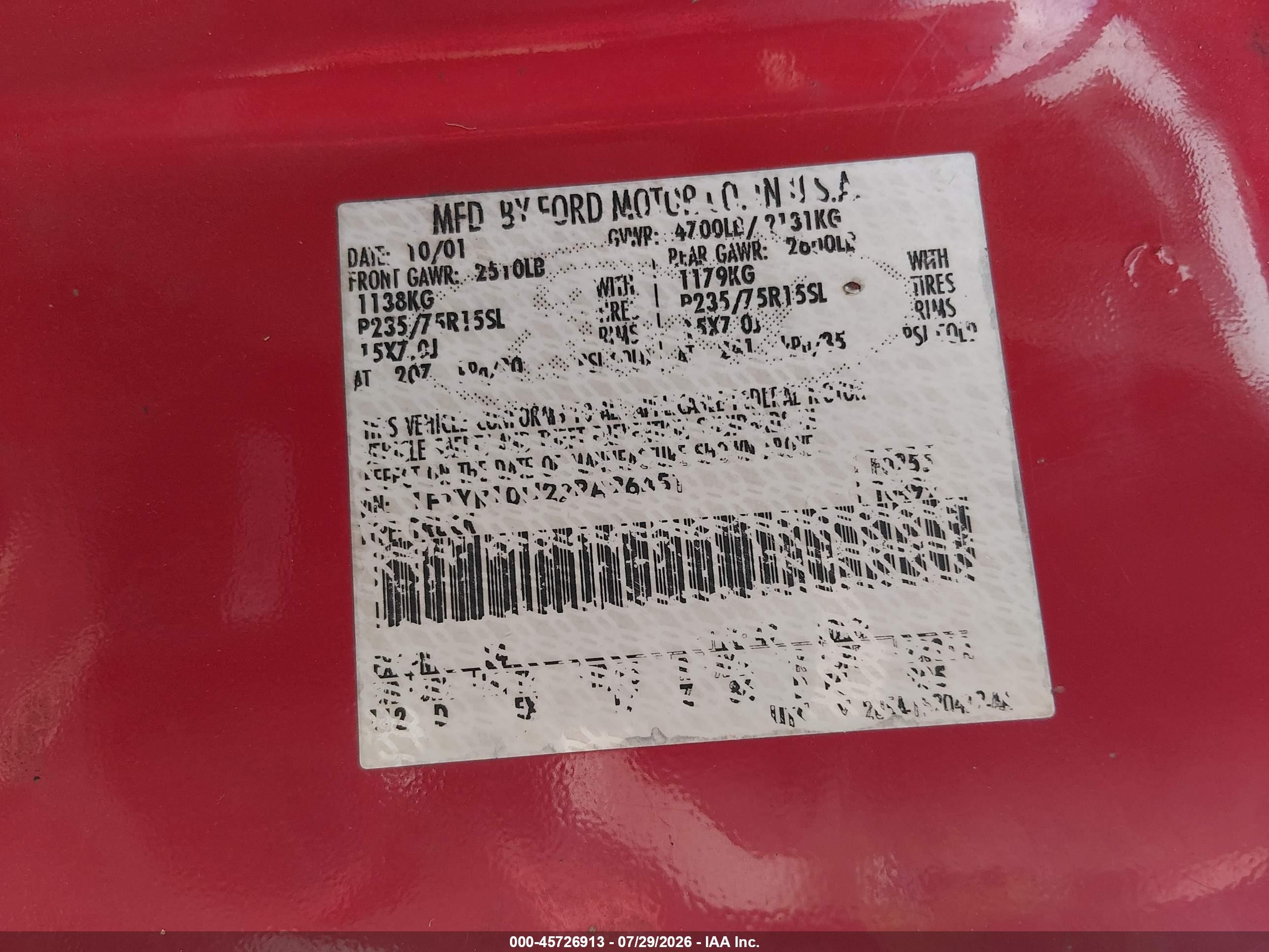 2002 Ford Ranger Edge/xl/xlt Red vin: 1FTYR10U22PA26451
