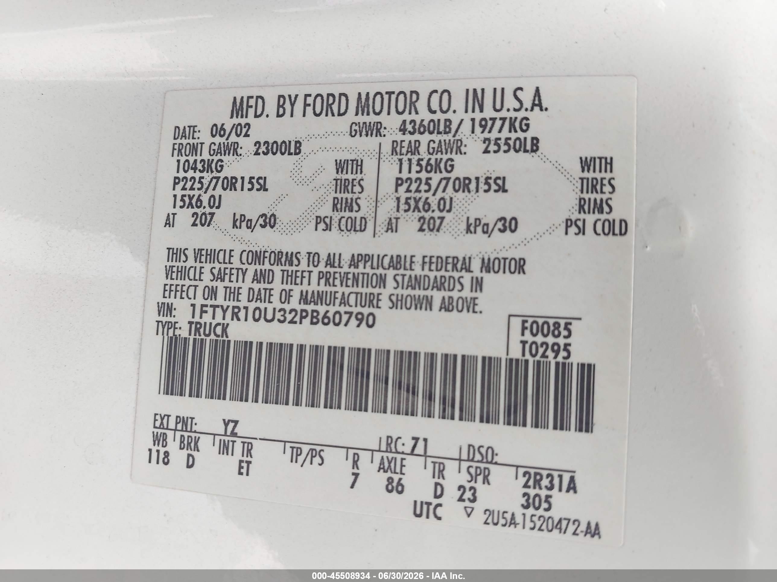 2002 Ford Ranger Edge/xl/xlt White vin: 1FTYR10U32PB60790