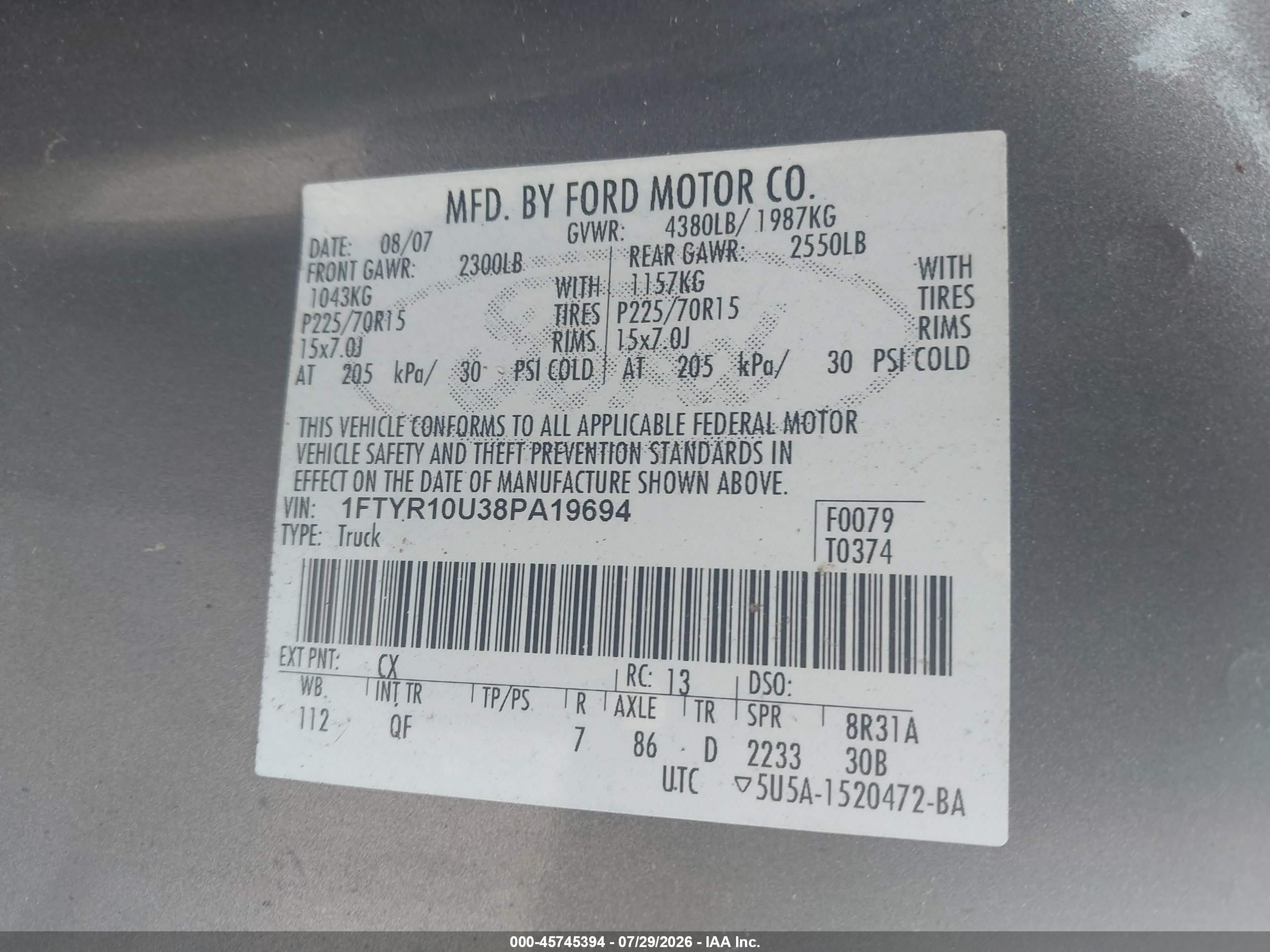 2008 Ford Ranger Sport/xl/xlt Gray vin: 1FTYR10U38PA19694
