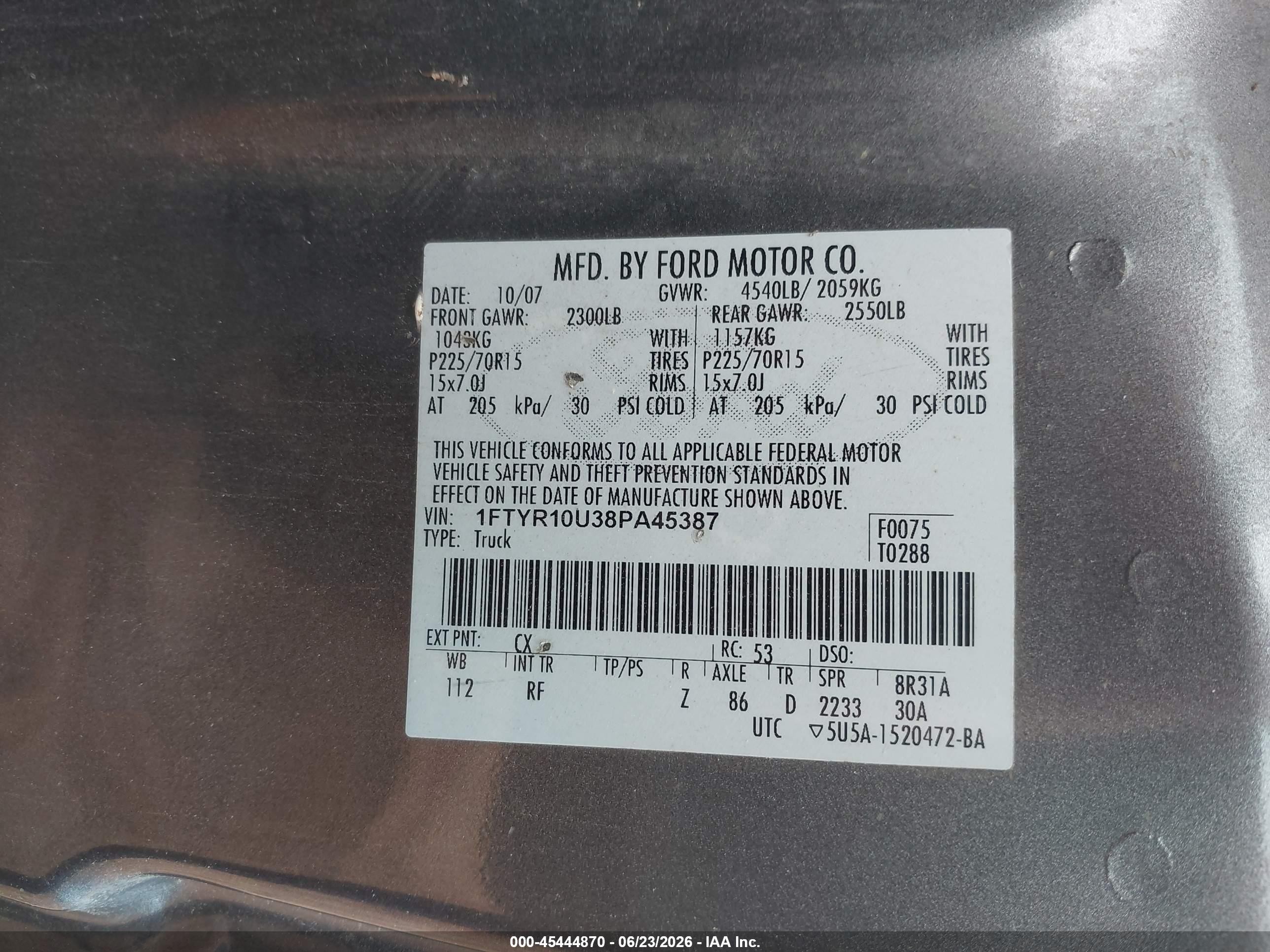 2008 Ford Ranger Sport/xl/xlt Gray vin: 1FTYR10U38PA45387