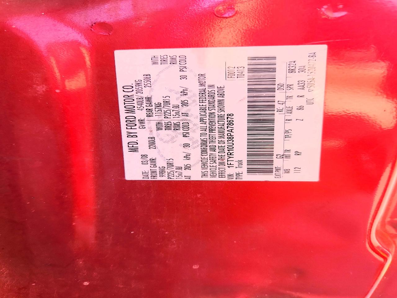 2008 Ford Ranger Red vin: 1FTYR10U38PA78678