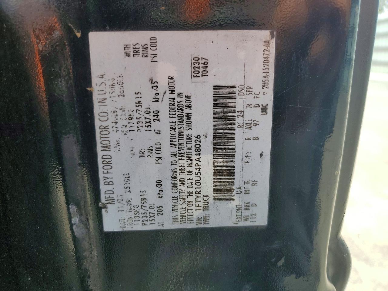 2004 Ford Ranger Black vin: 1FTYR10U54PA48026