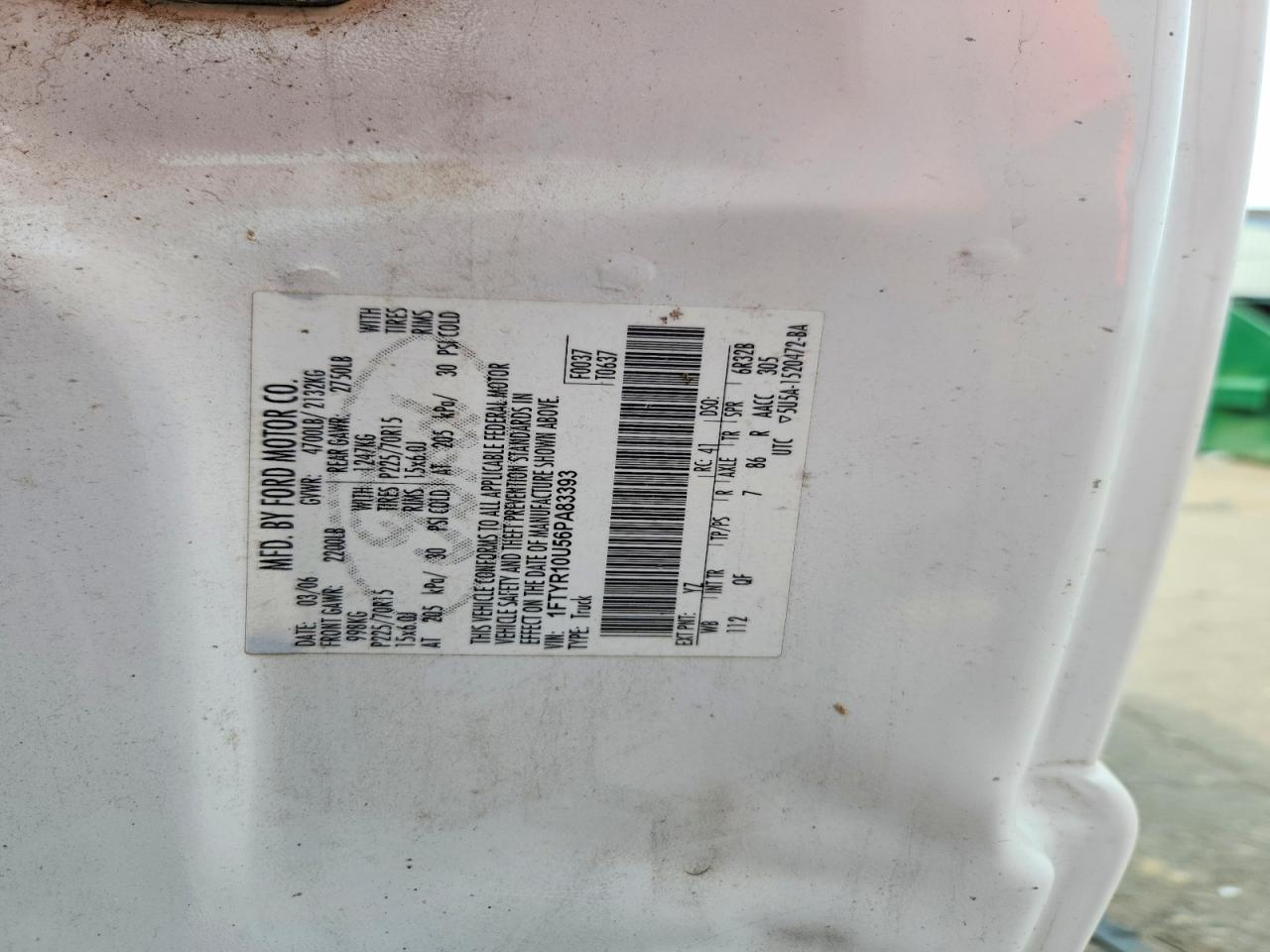 2006 Ford Ranger White vin: 1FTYR10U56PA83393