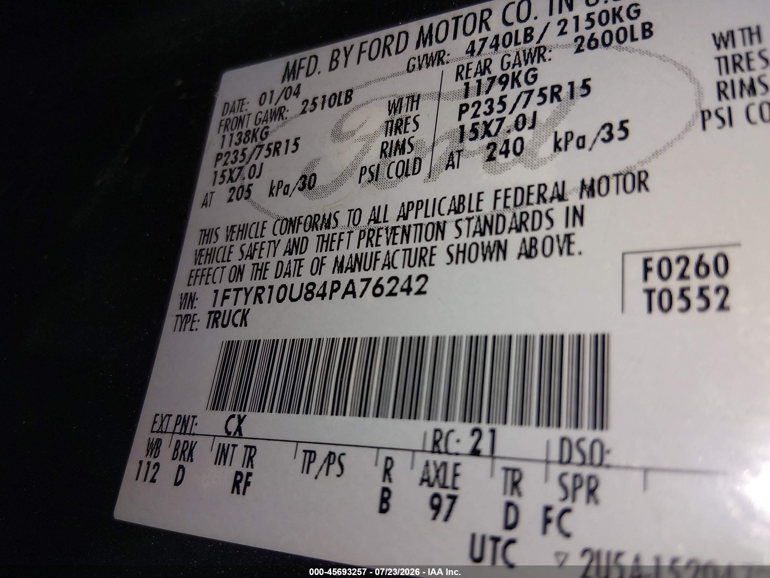 2004 Ford Ranger Edge/xl/xlt Gray vin: 1FTYR10U84PA76242