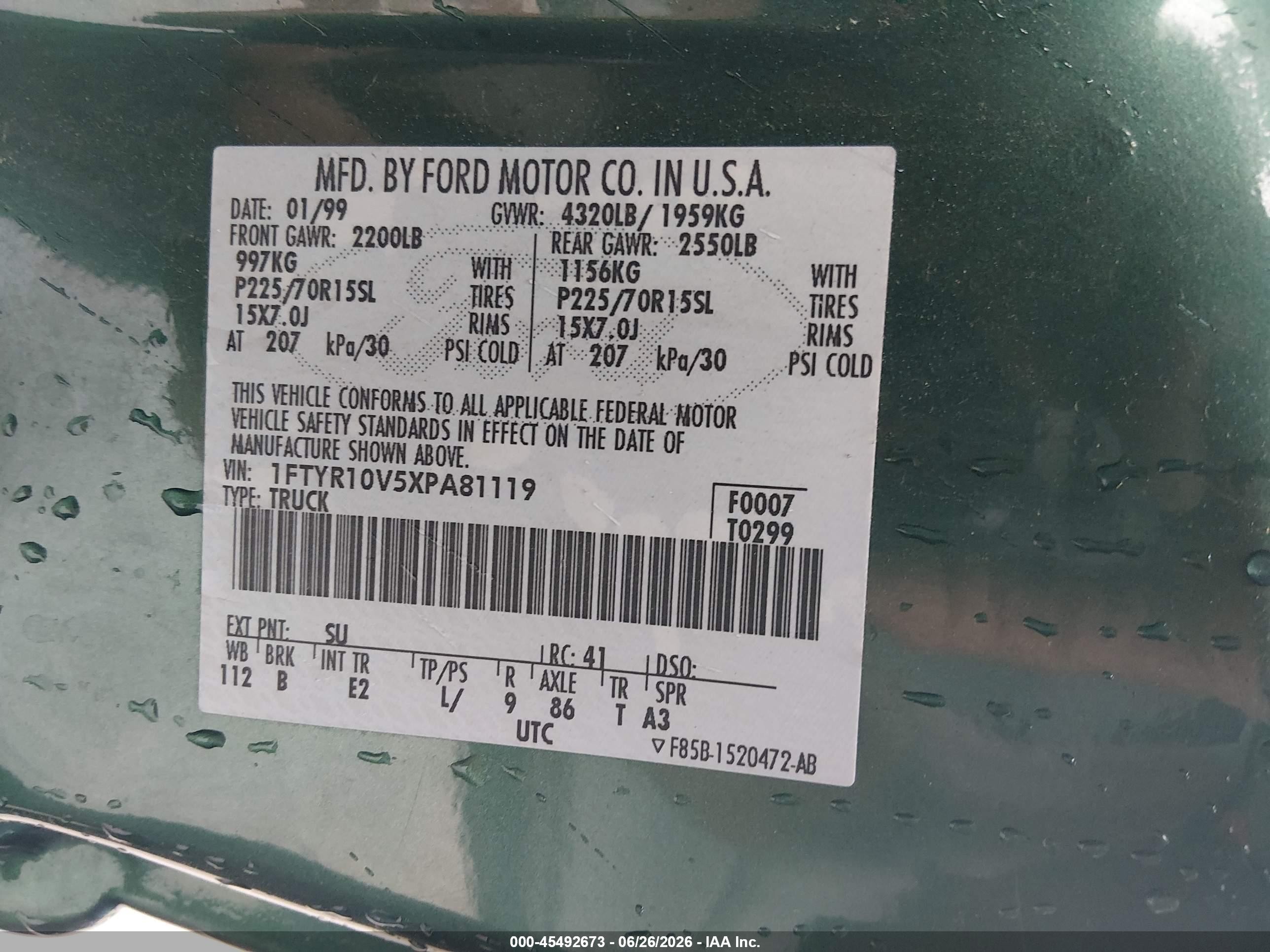 1999 Ford Ranger Xl/xlt Gray vin: 1FTYR10V5XPA81119