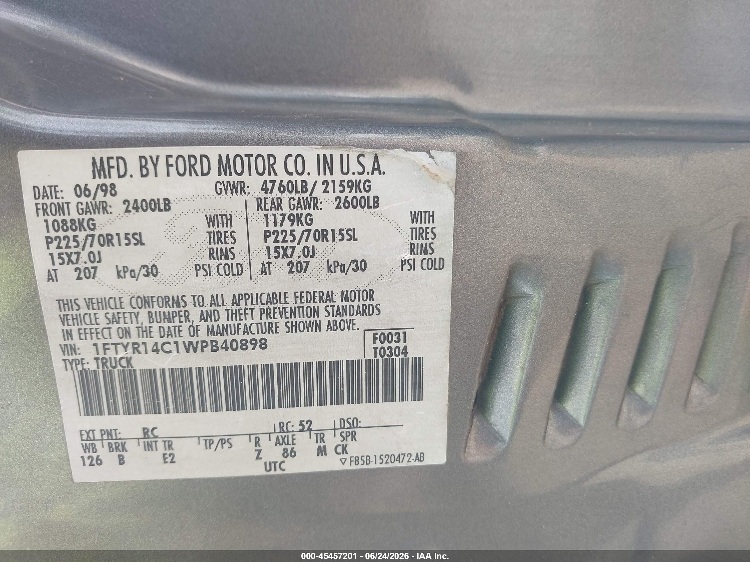 1998 Ford Ranger Xl/xlt Gray vin: 1FTYR14C1WPB40898