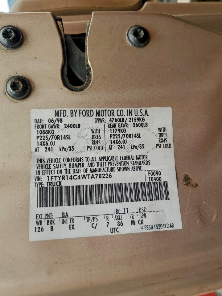 1998 Ford Ranger Super Cab Gold vin: 1FTYR14C4WTA78226