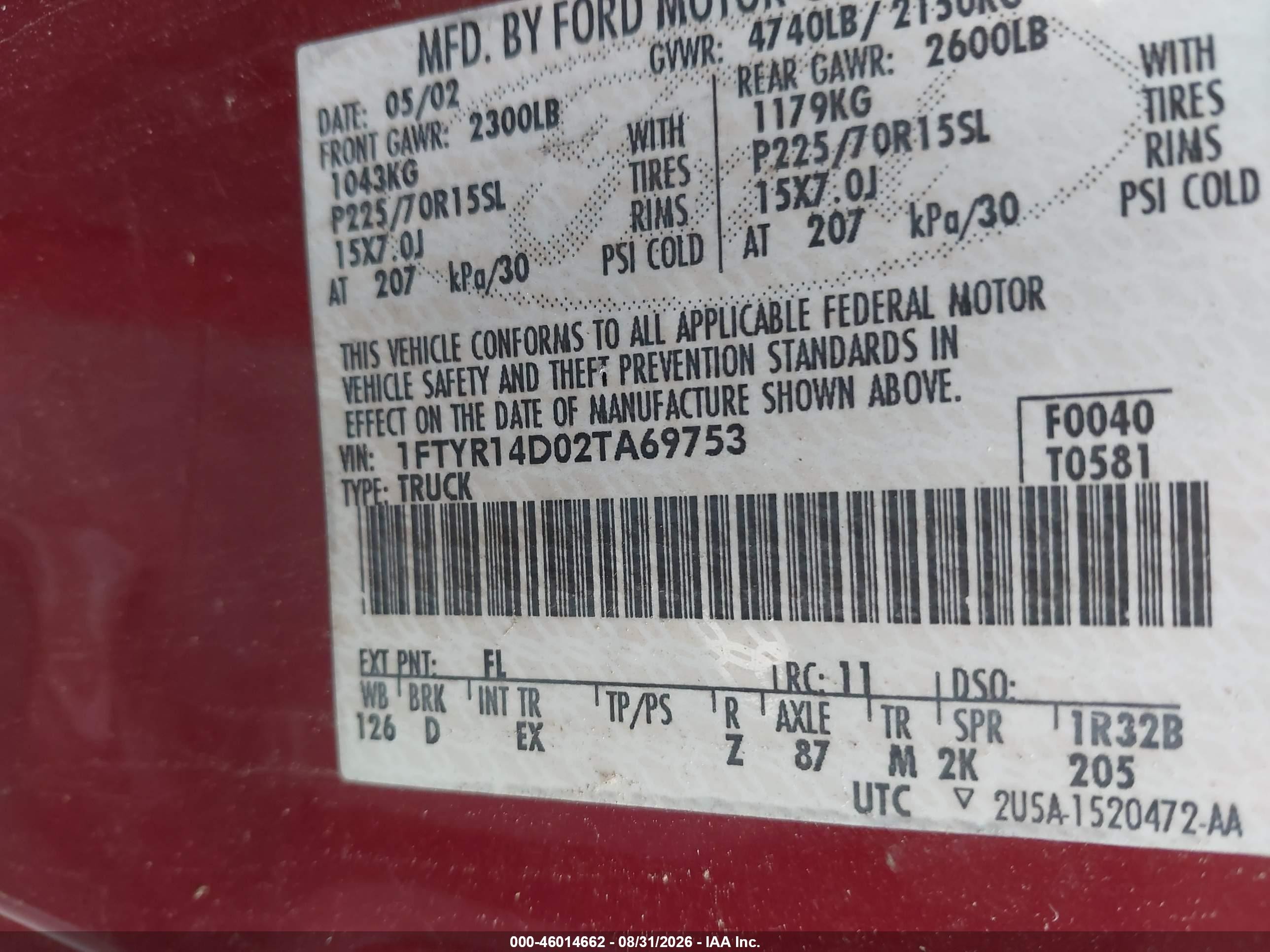 2002 Ford Ranger Xl/xlt Красный vin: 1FTYR14D02TA69753