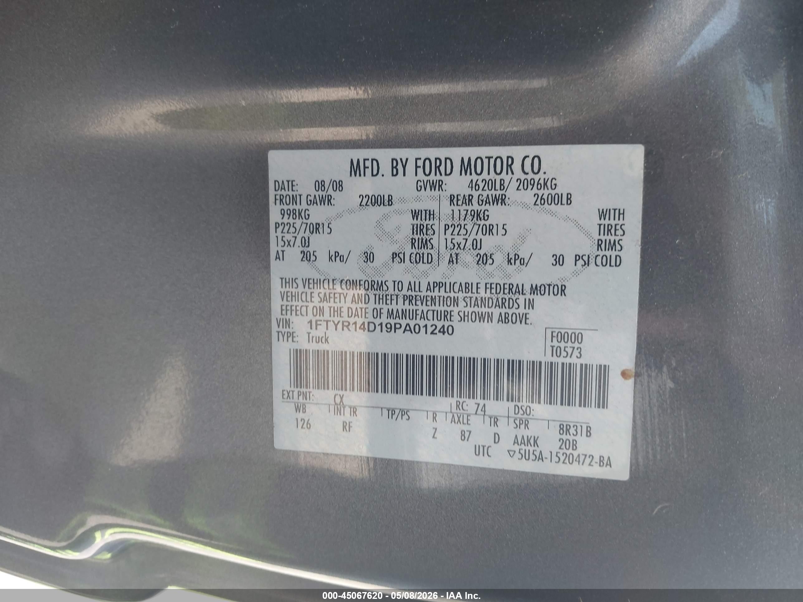2009 Ford Ranger Xl/xlt Gray vin: 1FTYR14D19PA01240