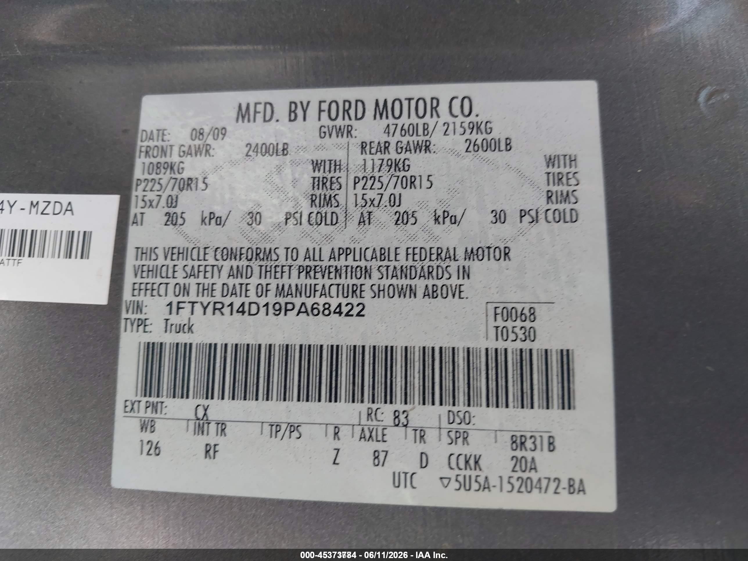 2009 Ford Ranger Xl/xlt Gray vin: 1FTYR14D19PA68422