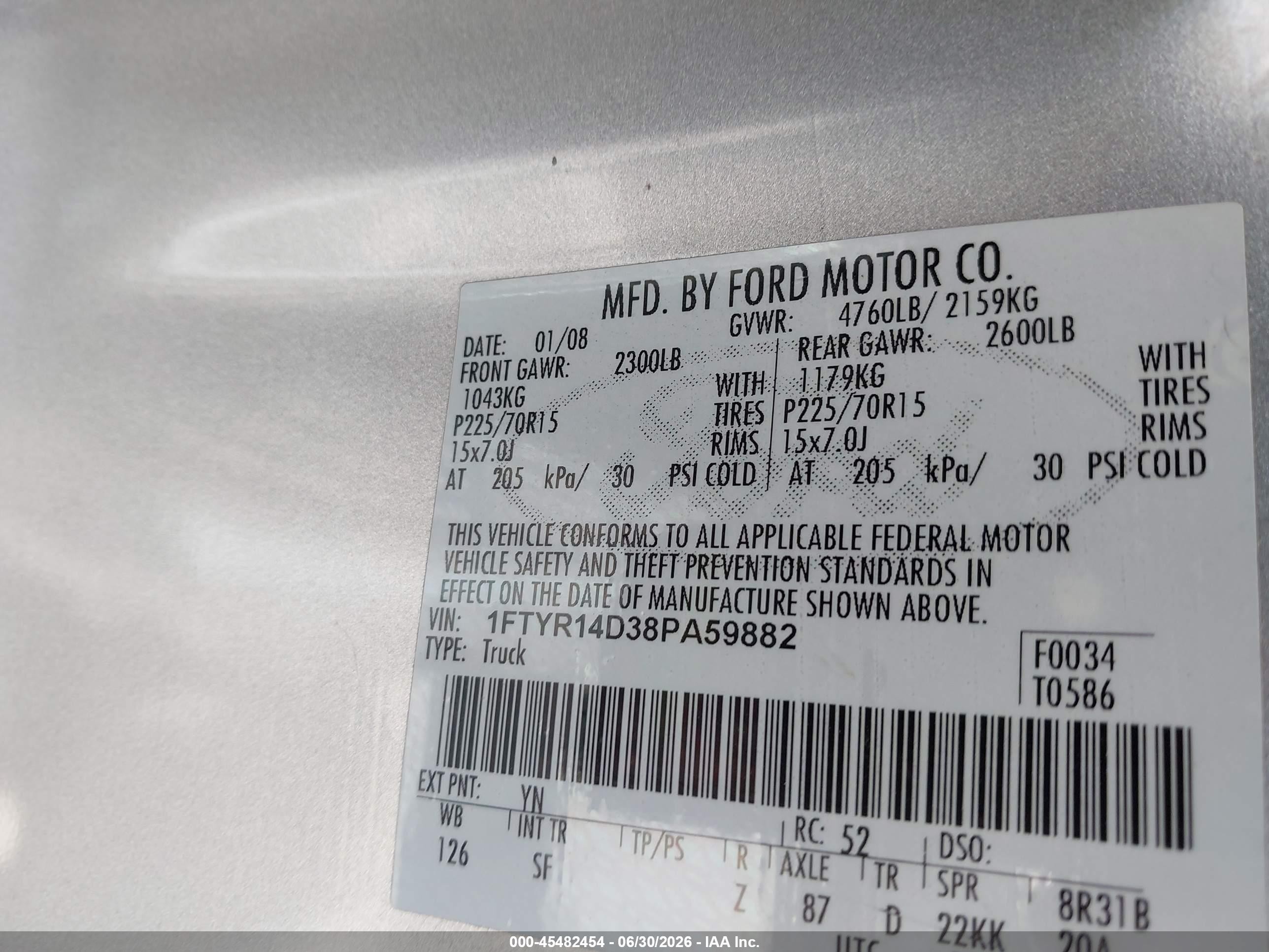 2008 Ford Ranger Xl/xlt Silver vin: 1FTYR14D38PA59882