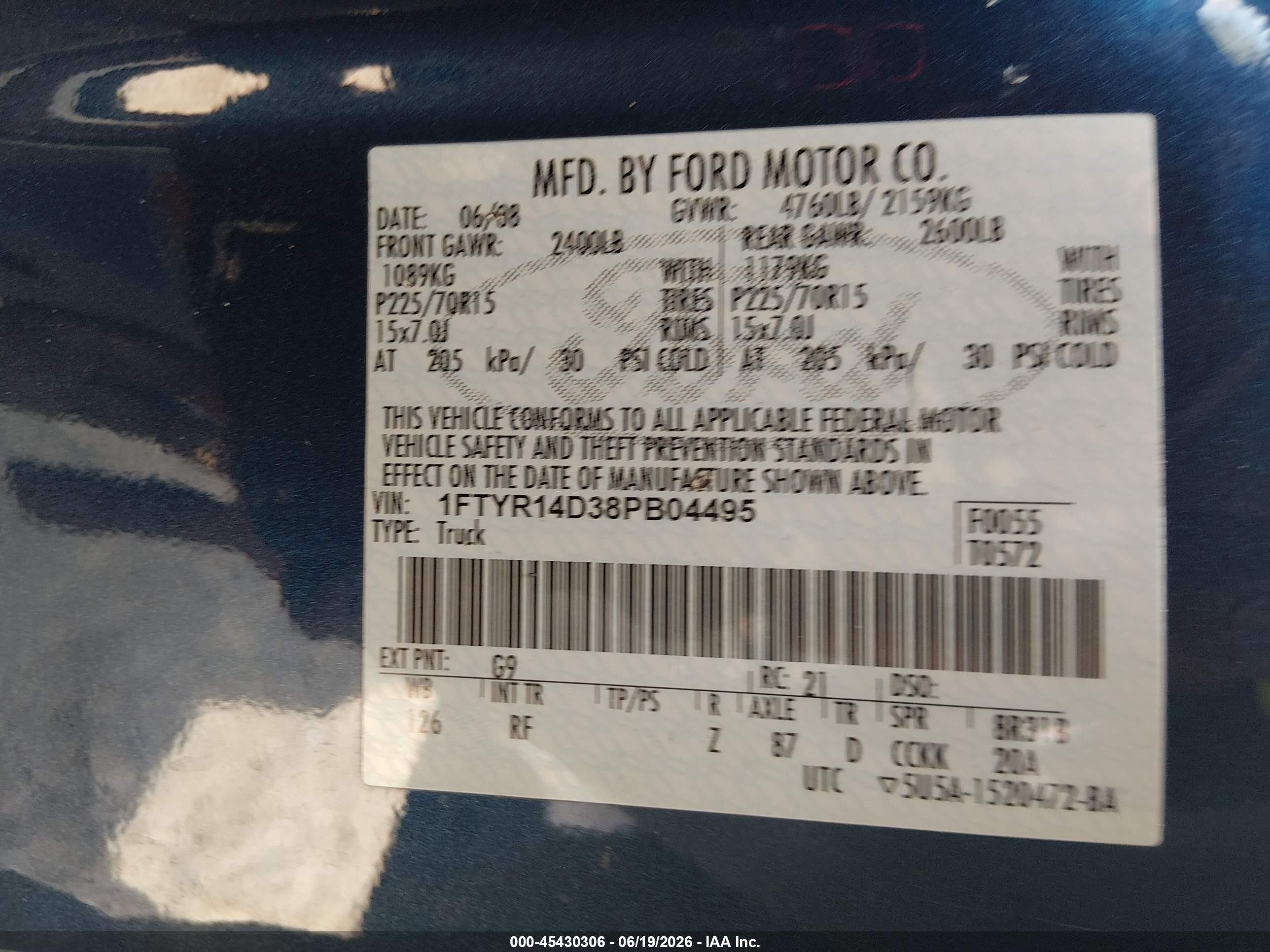 2008 Ford Ranger Xl/xlt Blue vin: 1FTYR14D38PB04495