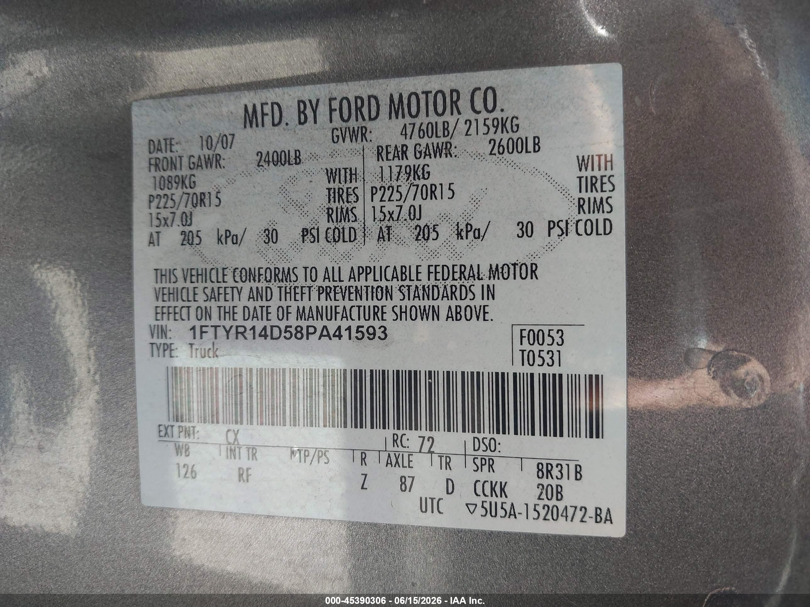 2008 Ford Ranger Xl/xlt Gray vin: 1FTYR14D58PA41593