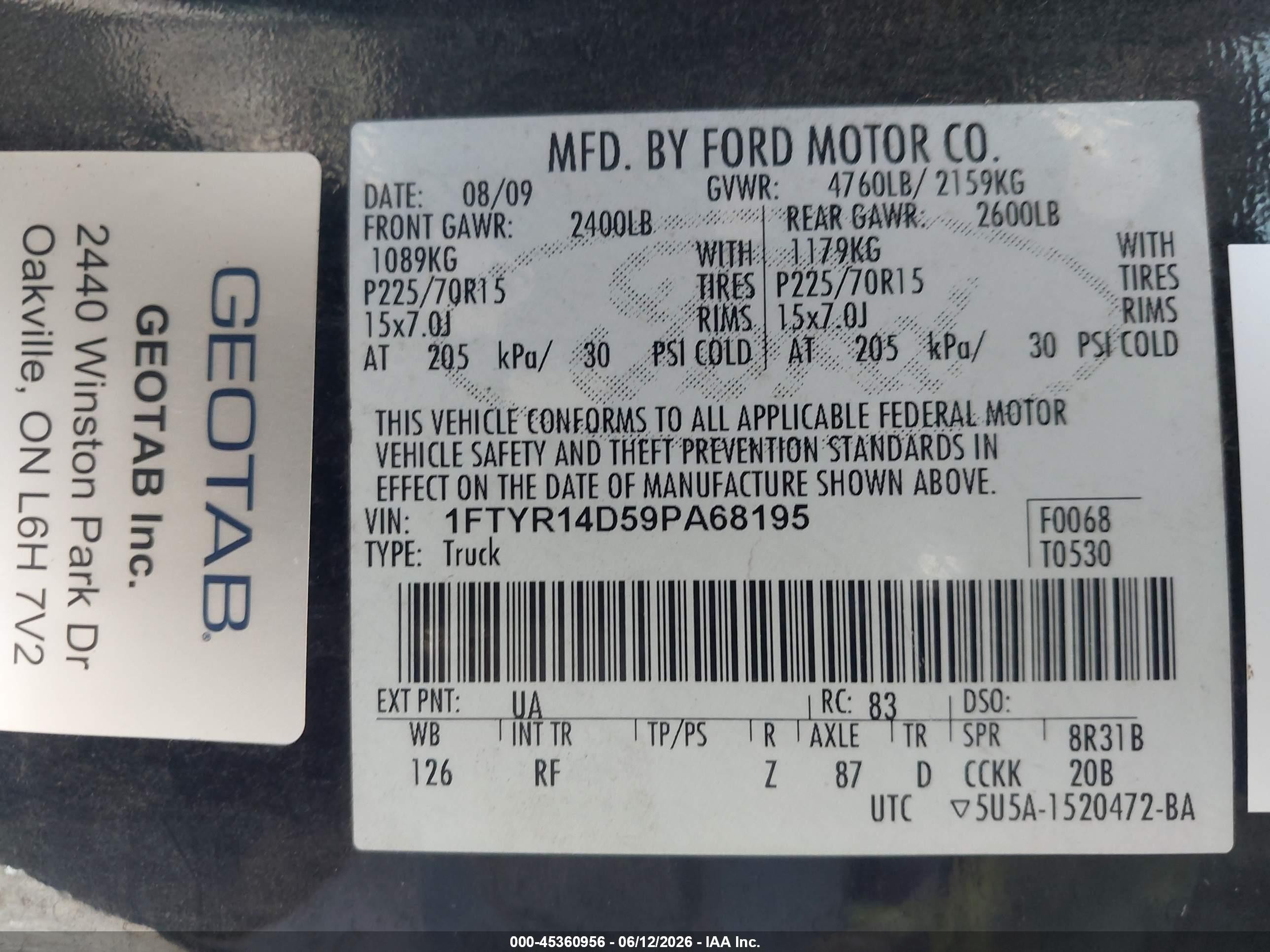 2009 Ford Ranger Xl/xlt Black vin: 1FTYR14D59PA68195