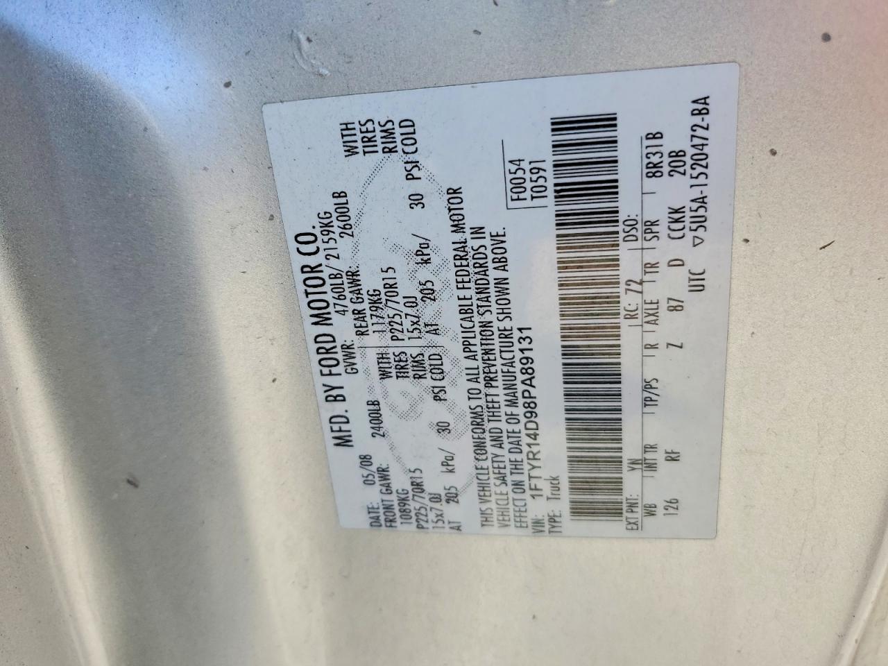 2008 Ford Ranger Super Cab Silver vin: 1FTYR14D98PA89131