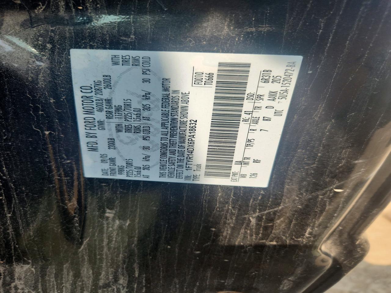 2006 Ford Ranger Super Cab Black vin: 1FTYR14DX6PA18632
