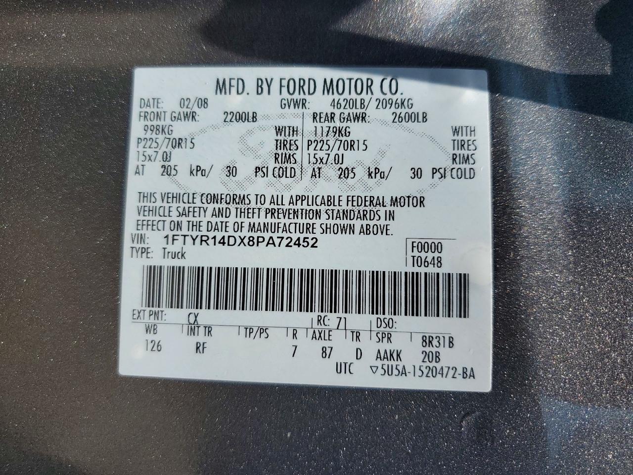 2008 Ford Ranger Super Cab Gray vin: 1FTYR14DX8PA72452