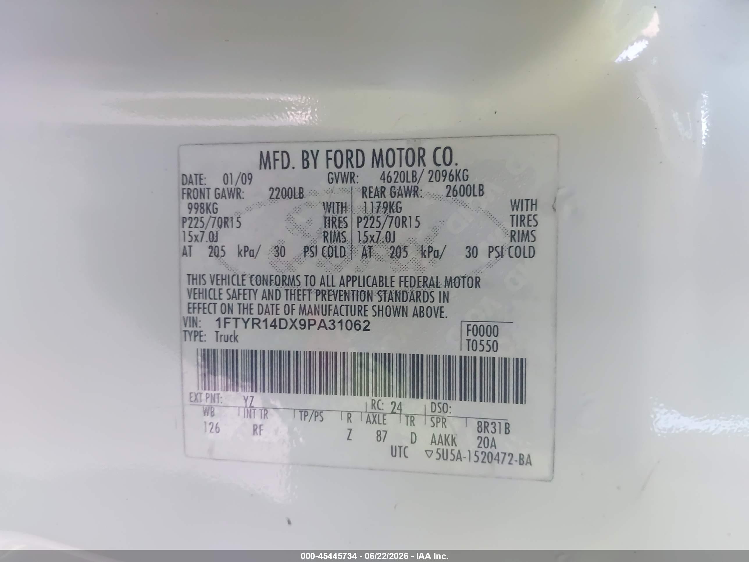 2009 Ford Ranger Xl/xlt White vin: 1FTYR14DX9PA31062
