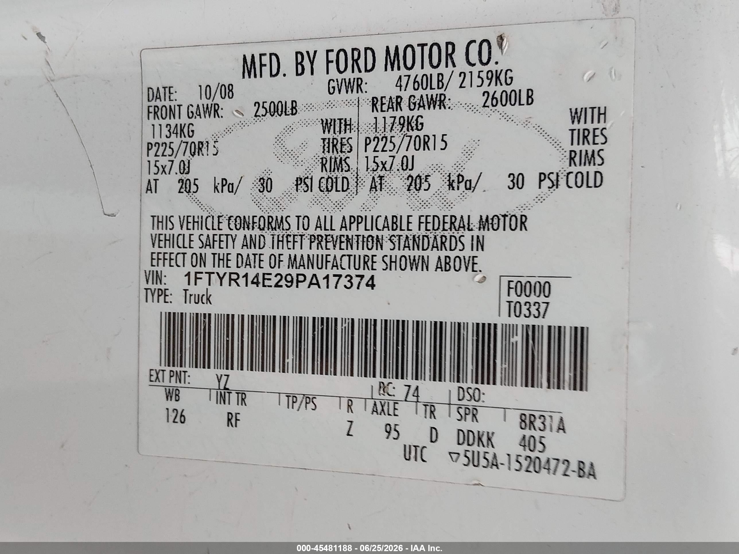 2009 Ford Ranger Sport/xl/xlt White vin: 1FTYR14E29PA17374