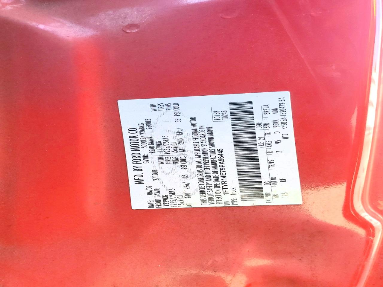 2009 Ford Ranger Super Cab Red vin: 1FTYR14E79PA56445