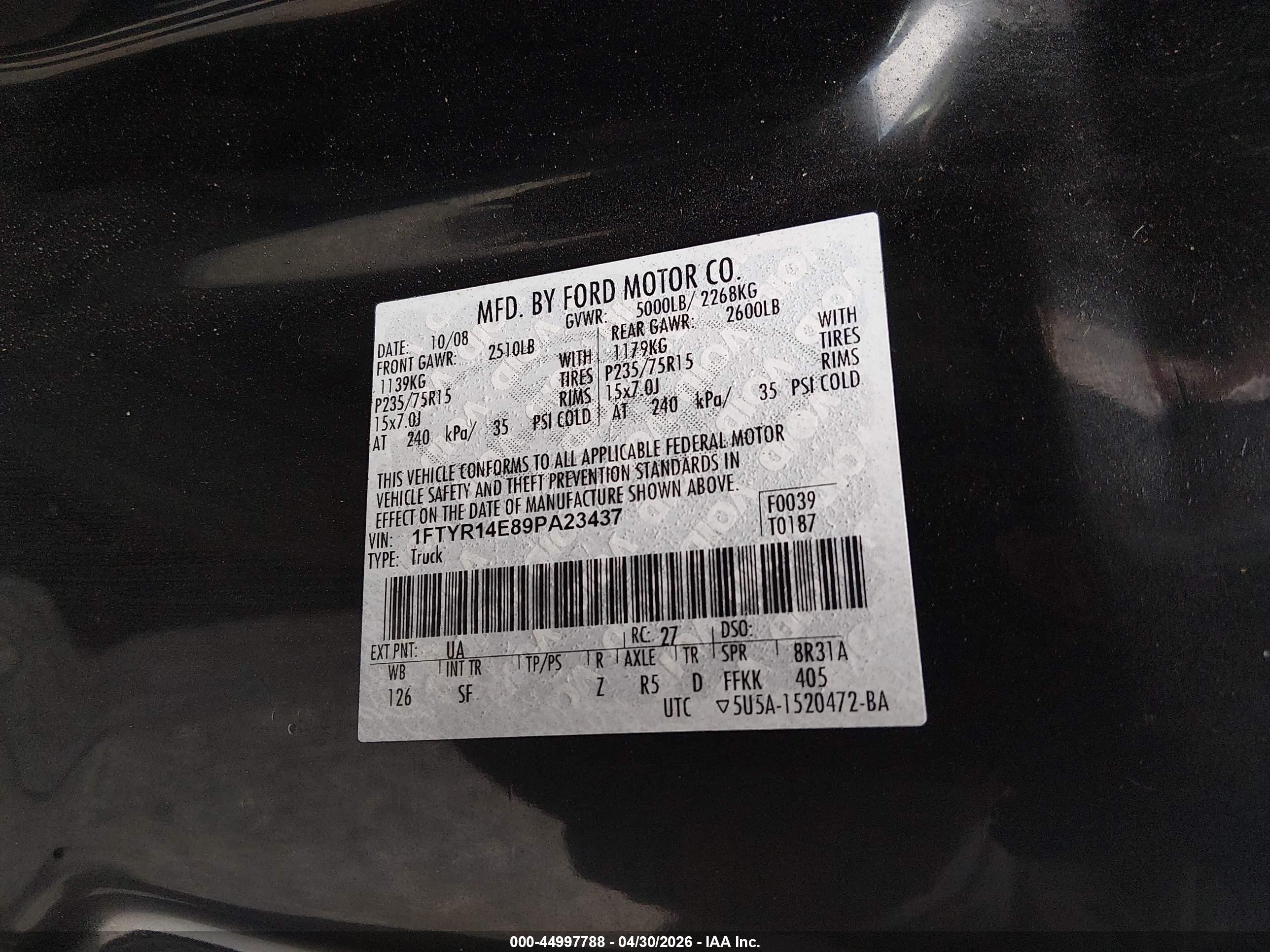 2009 Ford Ranger Sport Черный vin: 1FTYR14E89PA23437